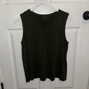 Eileen Fisher‎ Women’s Dark Green V Neck Tank Size M Viscose Tencel Blend
